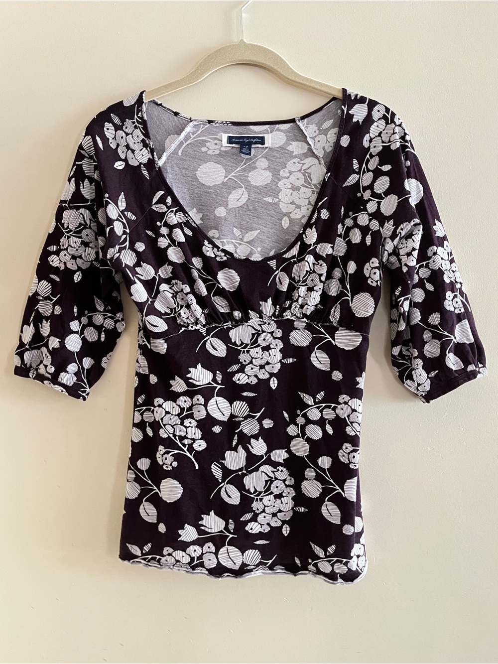 American Eagle Outfitters Floral Top PS Dark Purple White Whimsigoth Cottageco